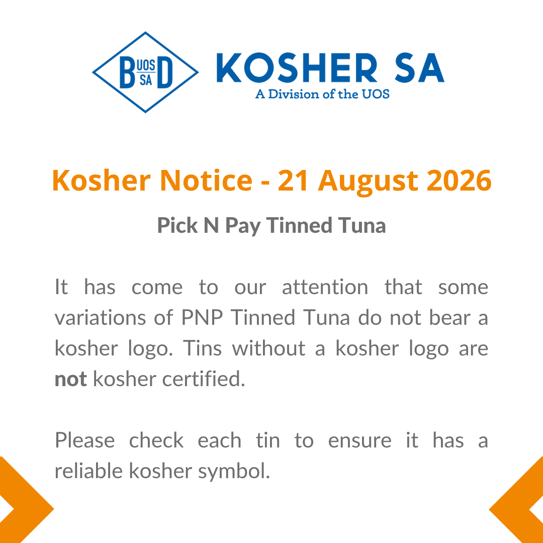 Kosher Alerts – 21 August 2026 – Pick N Pay Tinned Tuna