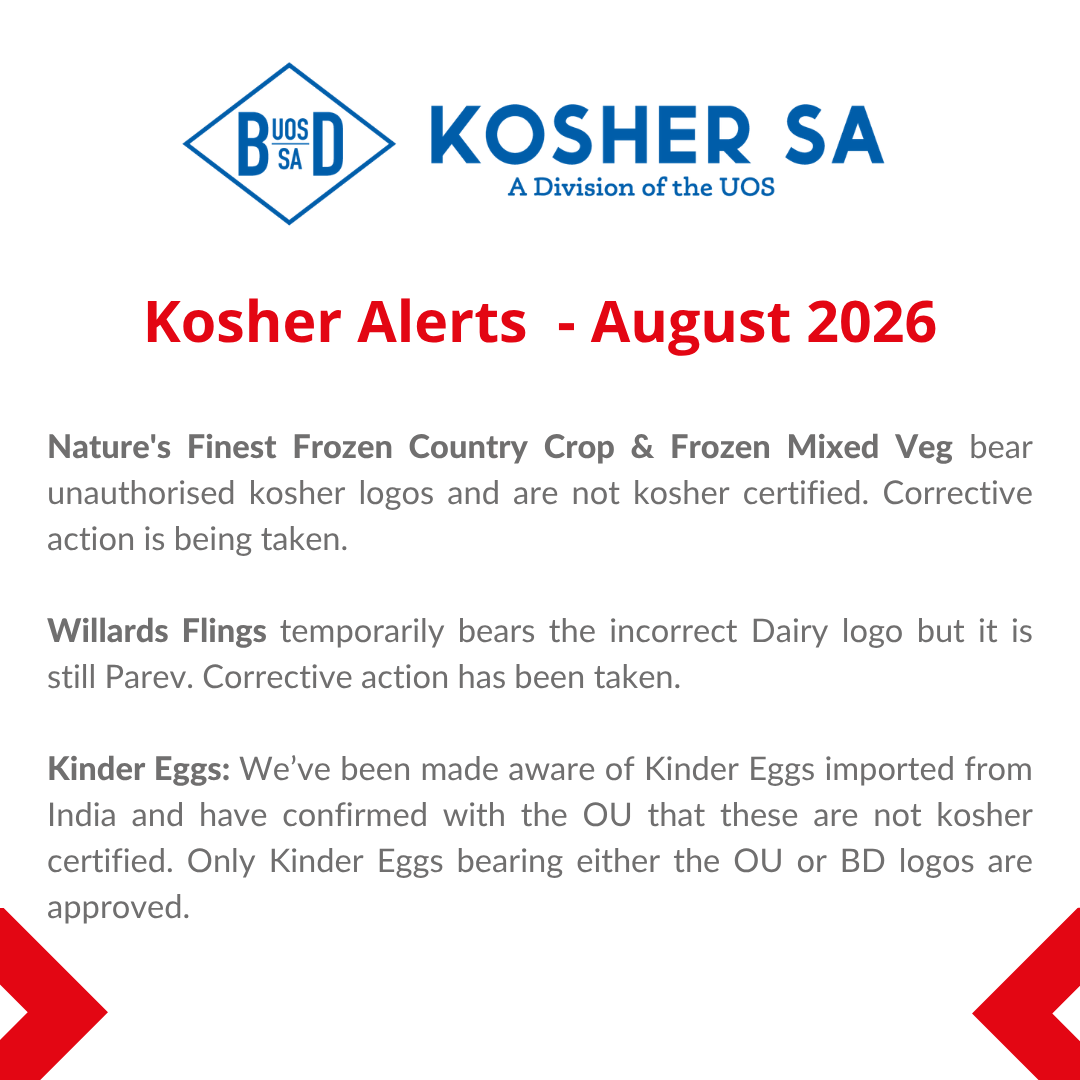 Kosher Alerts – August 2026